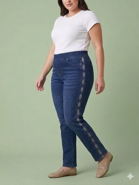 G G Women’s Dark Blue Embroidered Side-Stripe Jeans 20